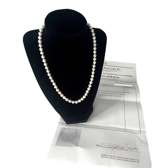 VTG Cultured PEARL NECKLACE 18" Knotted 62 Pearls 7mm 14K Gold Fish Hook Clasp! - Picture 1 of 8